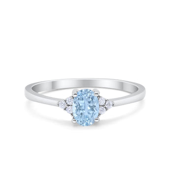 Art Deco Oval Engagement Ring Simulated Aquamarine CZ 925 Sterling Silver